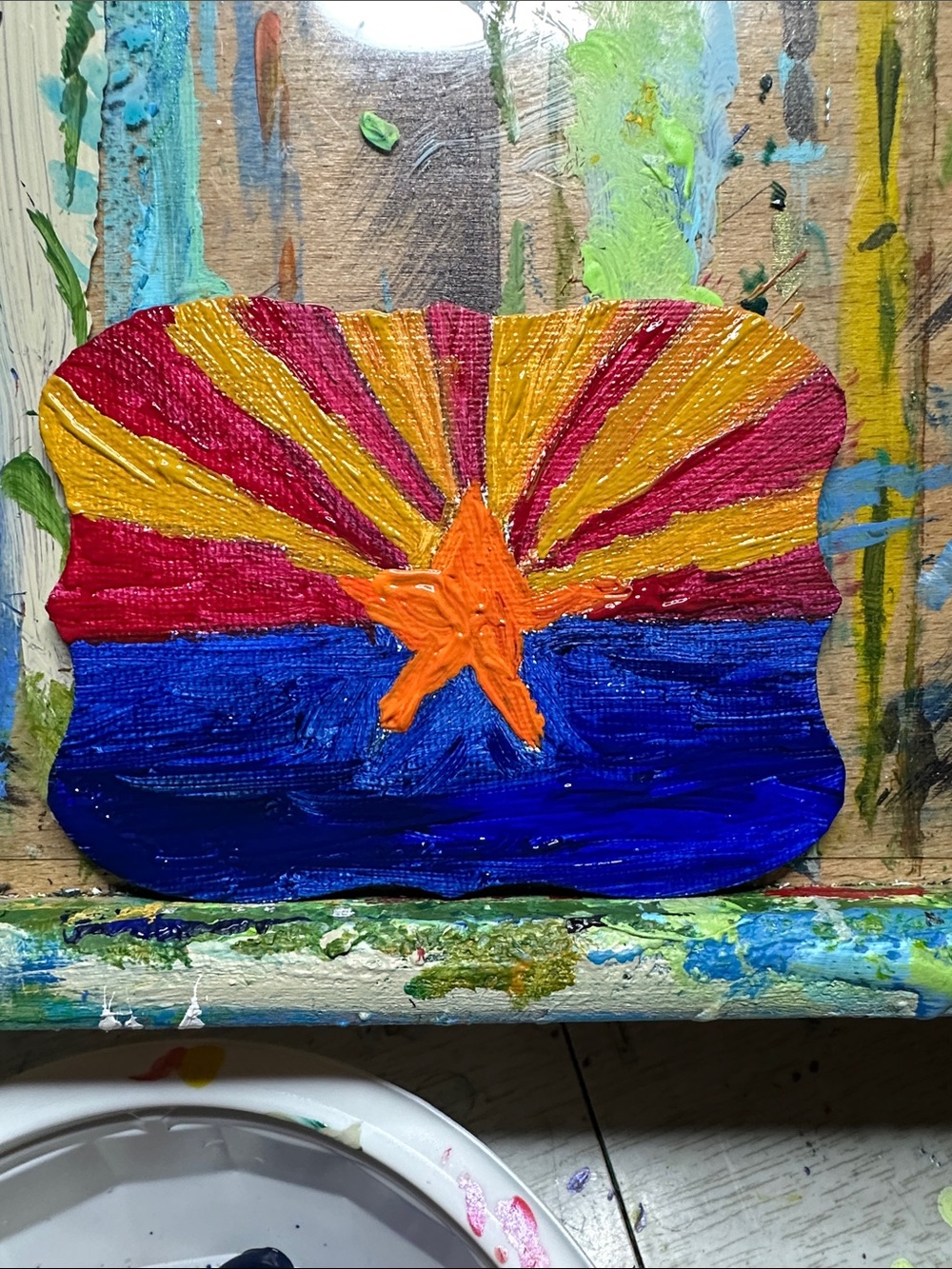 Hand-Painted Arizona Magnetic Canvas in Red, Gold & Blue